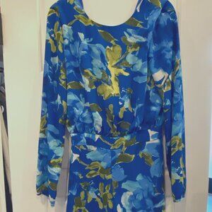 Sweetest Song Blue Floral Print Backless Long Sleeve Romper